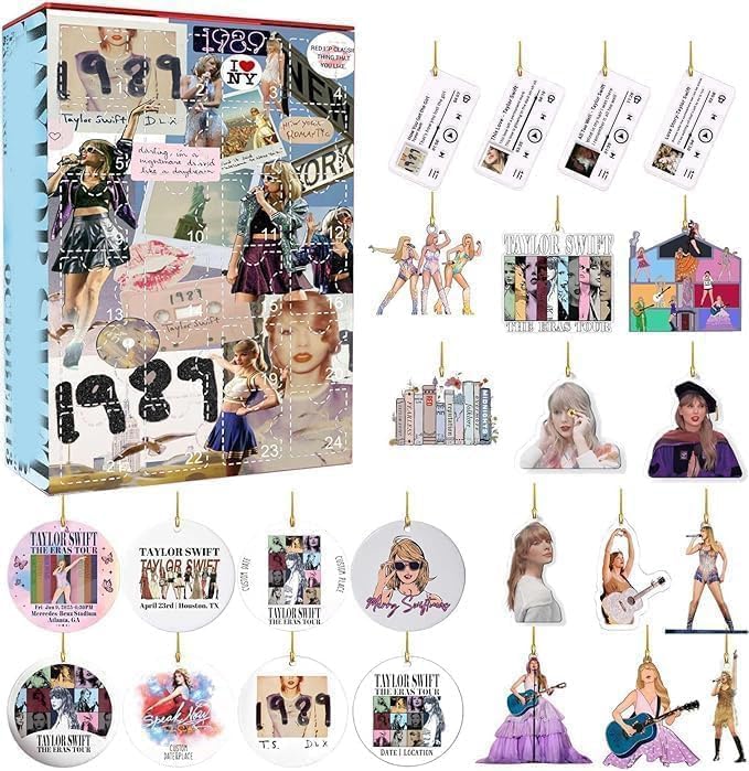 2024 New Music Lover Christmas Advent Calendar, 24 Days Xmas Countdown Calendar, DIY Key Chain and Bracelets, Acrylic Decoration, Kit Gift Blind Box, For Kids Girls Teens Women (Blue)